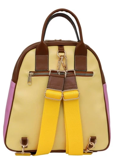 Women Vegan Leather Yellow Backpack - Rock On Design - 