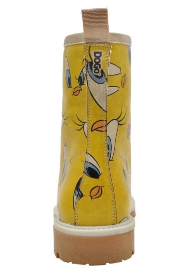 Women Vegan Leather Yellow Long Boots - Warner Bros Tweety in Yellow Design - 