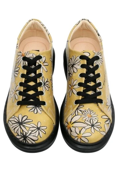 Women Vegan Leather Yellow Sneakers - Everything will be Okay Design - 