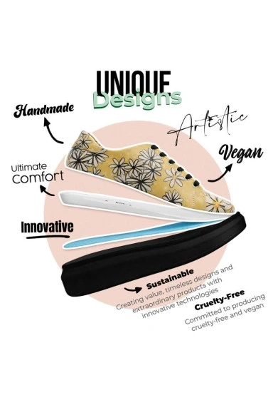 Women Vegan Leather Yellow Sneakers - Everything will be Okay Design - 