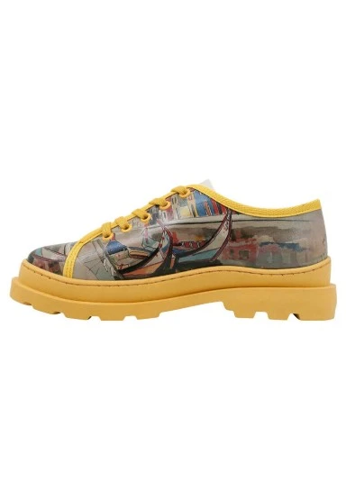 Women Vegan Leather Yellow Sneakers - Sunsets and Silhouettes Design - 