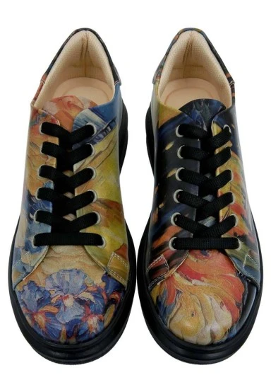 Women Vegan Leather Yellow Sneakers - Pastel Night Design - 