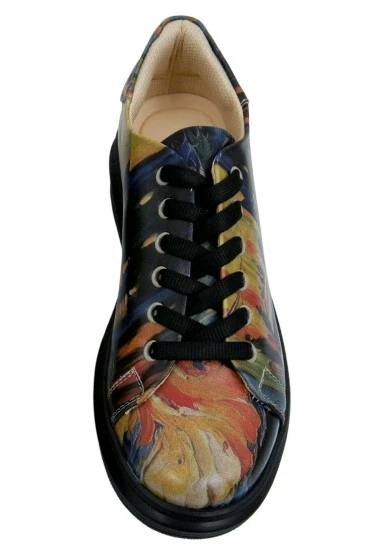 Women Vegan Leather Yellow Sneakers - Pastel Night Design - 