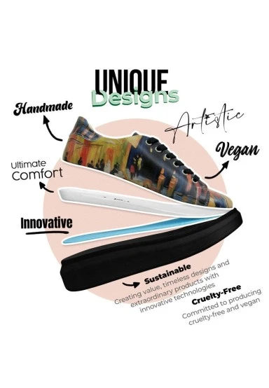 Women Vegan Leather Yellow Sneakers - Pastel Night Design - 