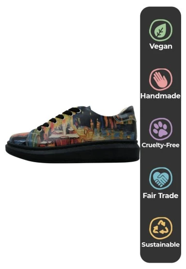 Women Vegan Leather Yellow Sneakers - Pastel Night Design - 