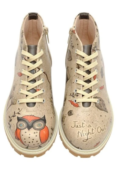 Women Vegan Leather Beige Zipper Ankle Boots - Night Owl Design - 