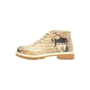 Women Vegan Leather Beige Zipper Ankle Boots - Music on World Off Design - 