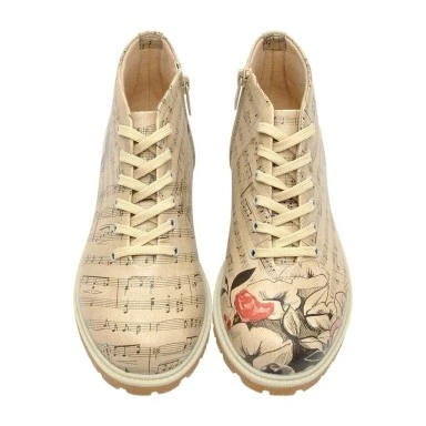 Women Vegan Leather Beige Zipper Ankle Boots - Music on World Off Design - 