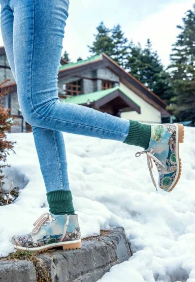 Women Vegan Leather Blue Ankle Boots - Travel Fills The Soul Design - 