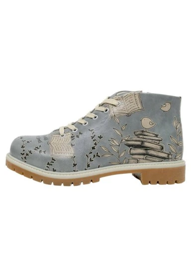 Women Vegan Leather Blue Ankle Boots - Birds Have Wings Design - 