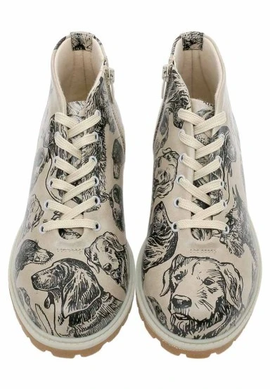 Women Vegan Leather Beige Ankle Boots - The Life Of Dogs Design - 