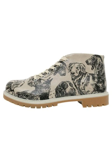 Women Vegan Leather Beige Ankle Boots - The Life Of Dogs Design - 