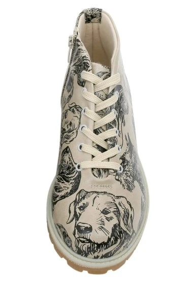 Women Vegan Leather Beige Ankle Boots - The Life Of Dogs Design - 