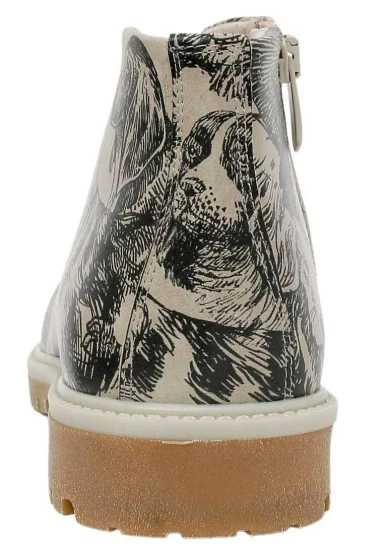 Women Vegan Leather Beige Ankle Boots - The Life Of Dogs Design - 