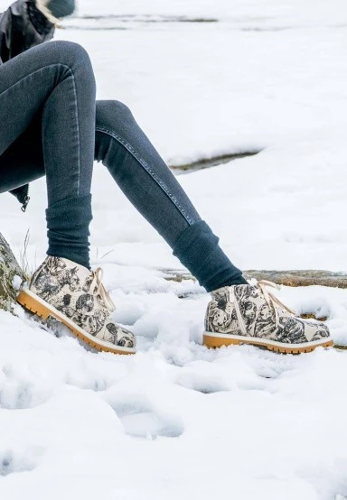 Women Vegan Leather Beige Ankle Boots - The Life Of Dogs Design - 