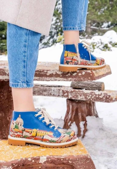Women Vegan Leather Multicolor Ankle Boots - On the Roofs Design - 