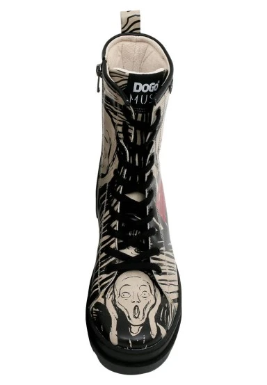 Women Vegan Leather Black Zipper Long Boots - Edvard Munch The Scream Muse Design - 