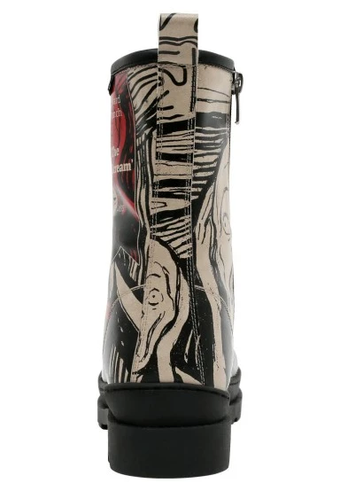 Women Vegan Leather Black Zipper Long Boots - Edvard Munch The Scream Muse Design - 