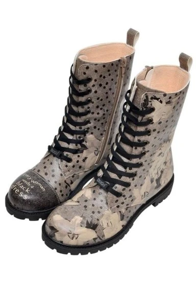 Women Vegan Leather Gray Zipper Long Boots - Black Dress Design - 