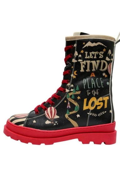 Women Vegan Leather Multicolor Zipper Long Boots - Let's Find a Place to Get Lost Design - 