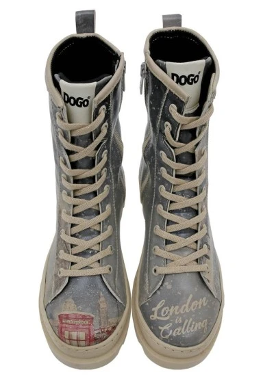 Women Vegan Leather Gray Zipper Long Boots - London is Calling Design - 