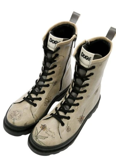 Women Vegan Leather Beige Zipper Long Boots - There is always Hope Design - 