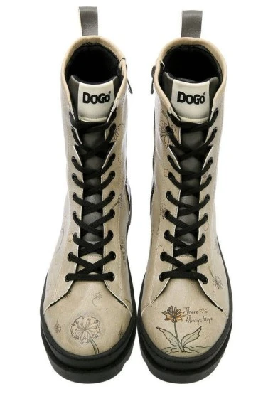 Women Vegan Leather Beige Zipper Long Boots - There is always Hope Design - 