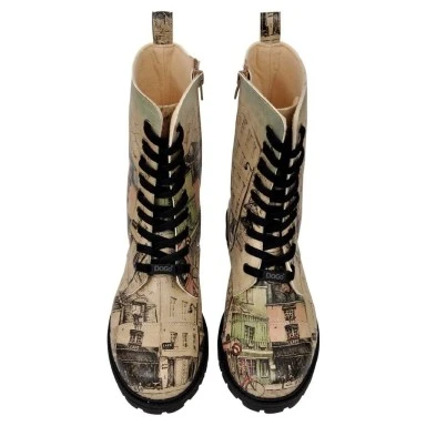Women Vegan Leather Beige Zipper Long Boots - Bonjour Paris Design - 