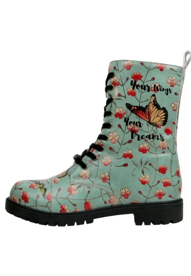 Women Vegan Leather Turquoise Zipper Long Boots - Your Wings, Your Dreams Design - 