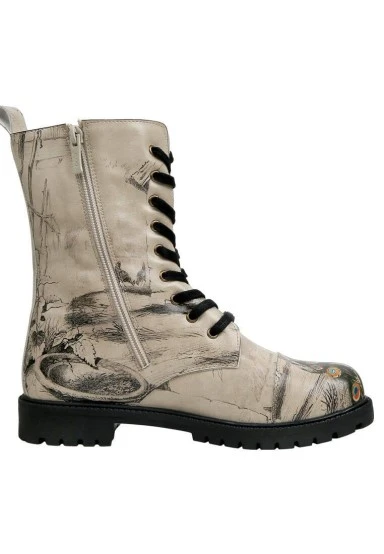 Women Vegan Leather Beige Zipper Long Boots - Gracious Feathers Design - 