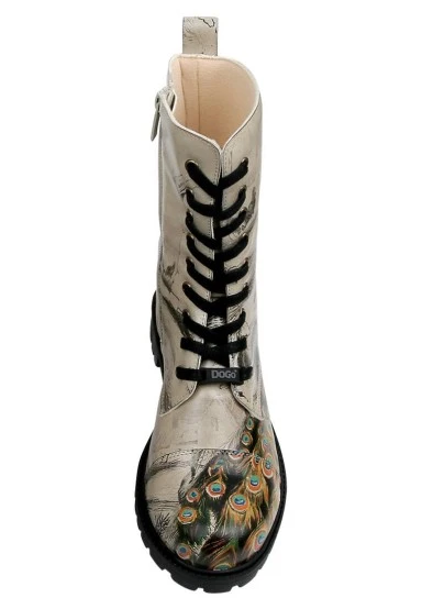 Women Vegan Leather Beige Zipper Long Boots - Gracious Feathers Design - 