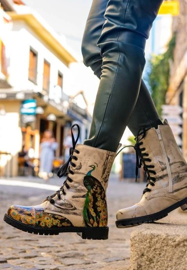 Women Vegan Leather Beige Zipper Long Boots - Gracious Feathers Design - 