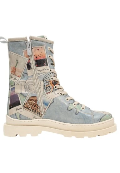 Women Vegan Leather Blue Zipper Long Boots - Dare to Explore Design - 