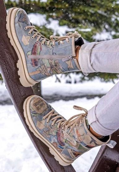 Women Vegan Leather Blue Zipper Long Boots - Dare to Explore Design - 