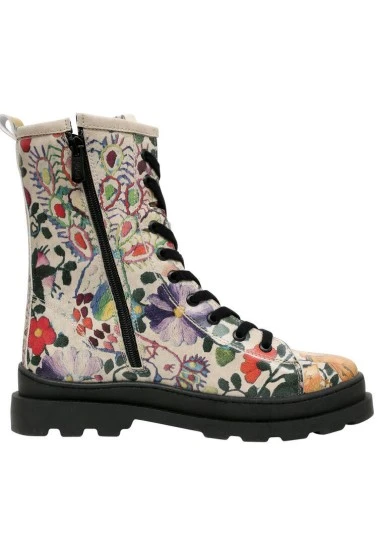 Women Vegan Leather Multicolor Zipper Long Boots - Spring Embroidery Design - 