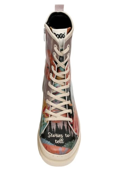 Women Vegan Leather Multicolor Zipper Long Boots - Stories to Tell Design - 
