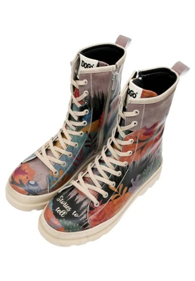 Women Vegan Leather Multicolor Zipper Long Boots - Stories to Tell Design - 