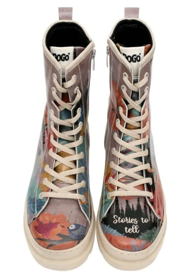 Women Vegan Leather Multicolor Zipper Long Boots - Stories to Tell Design - 