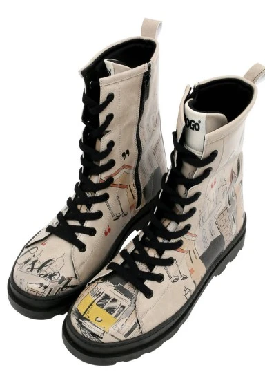 Women Vegan Leather Beige Zipper Long Boots - Lisbon Design - 