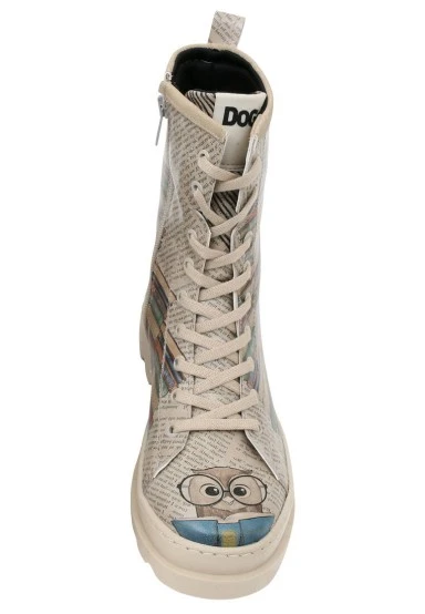 Women Vegan Leather Beige Zipper Long Boots - The wise owl Design - 