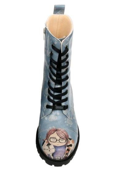 Women Vegan Leather Blue Zipper Long Boots - I Have Cattitude Design - 