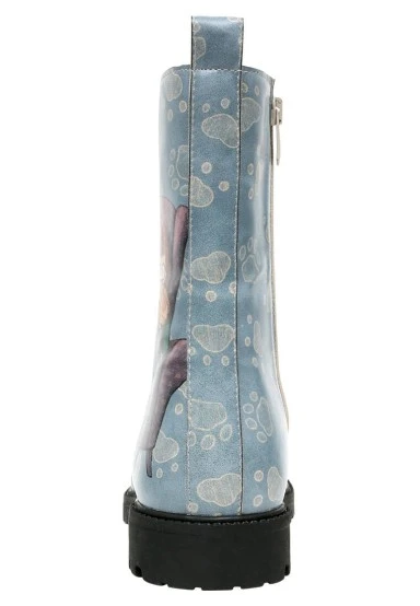Women Vegan Leather Blue Zipper Long Boots - I Have Cattitude Design - 