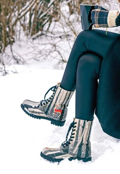Women Vegan Leather Black Zipper Long Boots - You are the Colour of My Life Design - 