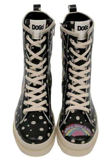 Women Vegan Leather Black Long Boots - More Self Love Design - 