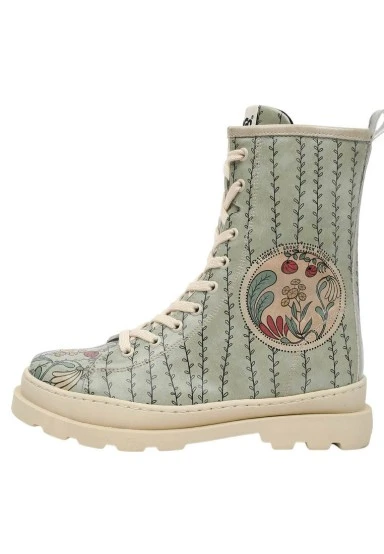 Women Vegan Leather Turquoise Long Boots - Kindness Grows Design - 