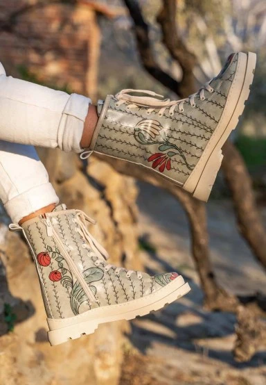 Women Vegan Leather Turquoise Long Boots - Kindness Grows Design - 