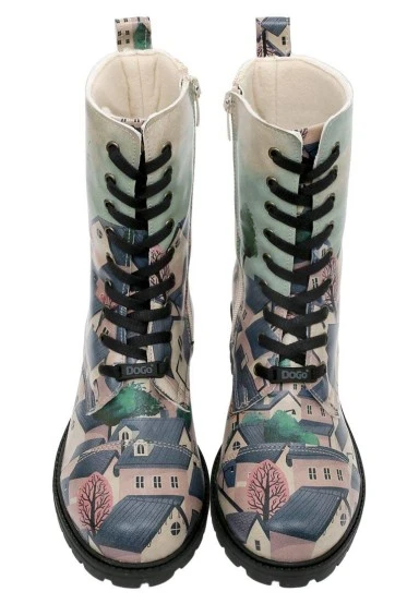 Women Vegan Leather Multicolor Long Boots - Buildings Design - 
