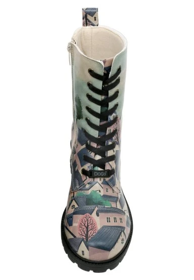 Women Vegan Leather Multicolor Long Boots - Buildings Design - 
