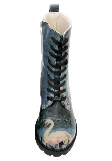 Women Vegan Leather Navy Long Boots - With Elegance Design - 