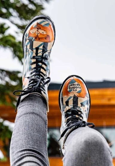 Women Vegan Leather Multicolor Long Boots - Cuddling Season Design - 